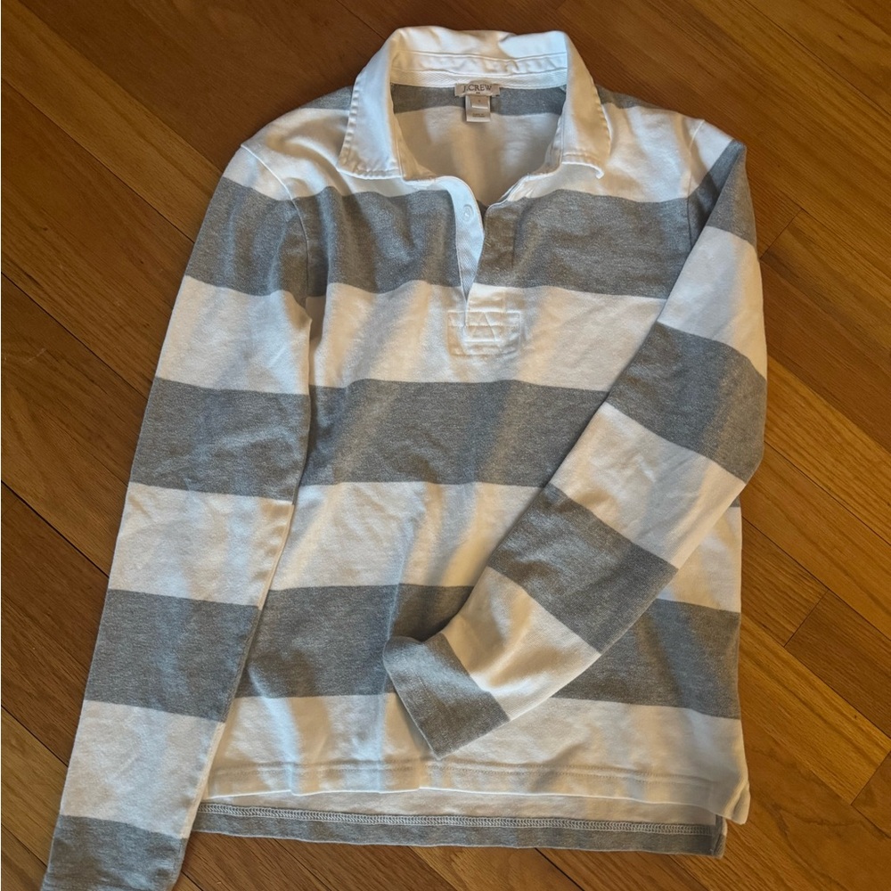 Striped Gray and White Long Sleeve Polo Shirt